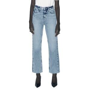 ZARA High Rise Straight Leg Retro Raw Cut Yoke Jeans Button Fly Jeans Size 6 28"